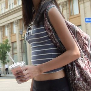 A&F Essential Striped Lace-Up Tank